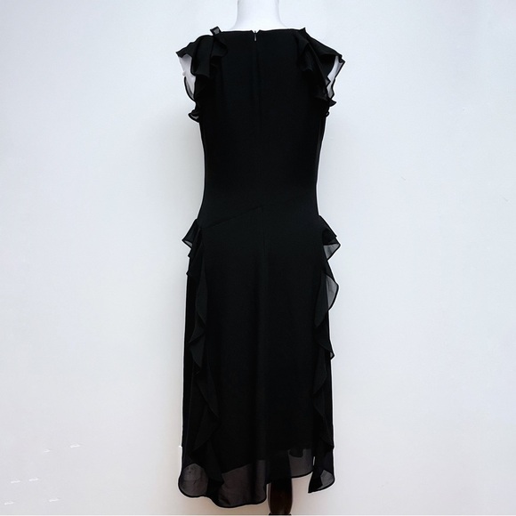 Chico’s Black Flutter Sleeve Ruffle Layered Chiffon Midi Dress Size 0 US 4 - Picture 6 of 13